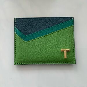 Tiffany & Co. Green, Teal and Navy Leather Cardholder with Gold T Accent